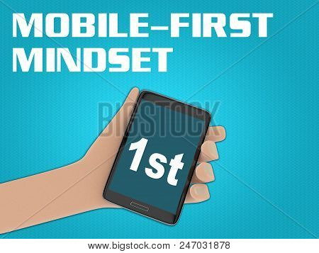 3d Illustration Of 1st Script On The Screen Of A Cellulr Phone Held By Hand, Isolated On Blue Gradie