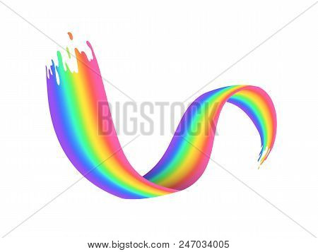 Rainbow Brush Stroke On White Background. Realistic Wavy Shape Of Rainbow Vector Illustration. Creat