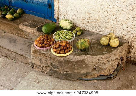 African Fruits In Unsanitary Conditions At African Market