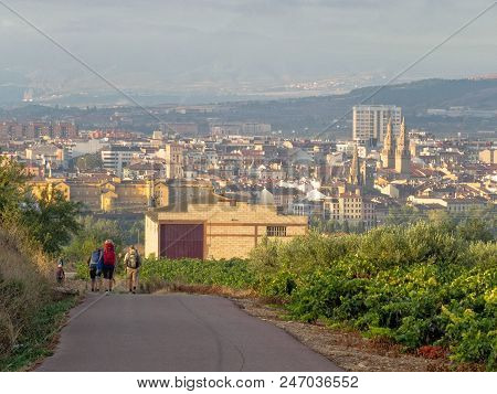 Camino Pilgrims Descend To Logrono, La Rioja, Spain