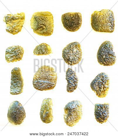 Moldavite Mineral Collection As Very Nice Natural Background