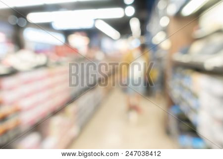 Abstrast Blurred background : Supermarket hypermarket and phamacy in USA