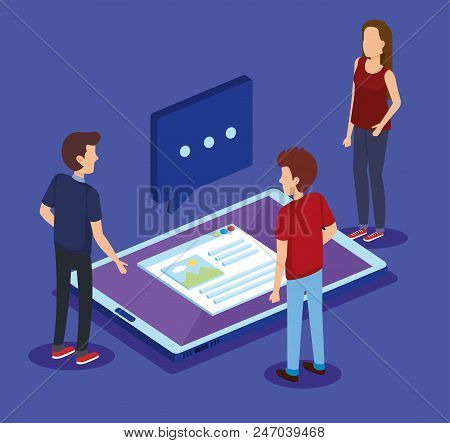 Digital Technology With Teamwork Isometrics Vector Illustration Design