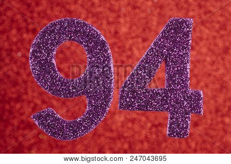 Number Ninety-four Purple Color Over A Red Background. Anniversary. Horizontal