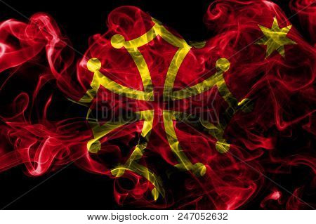 Occitania Smoke Flag, Dependent Territory Flag, On A Black Background