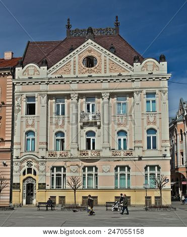 Novi Sad, Serbia - March 13th 2018: Restored 19th Century Building On City Square