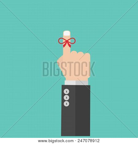 Reminder String Poster. Hand With Finger On Which Is Tied Ribbon Bow Eps10