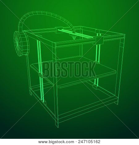 3d Printer Wireframe Low Poly Mesh Vector Illustration