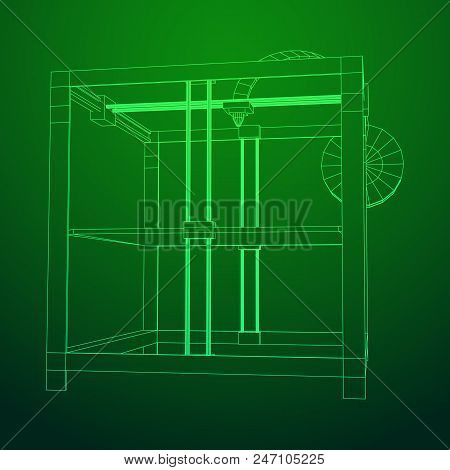 3d Printer Wireframe Low Poly Mesh Vector Illustration