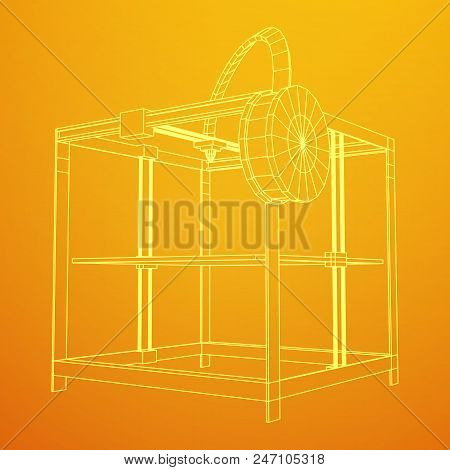 3d Printer Wireframe Low Poly Mesh Vector Illustration