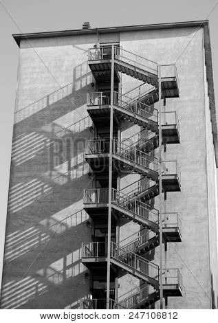 Metal Stairs For Five-storey Emergency Outside The Building