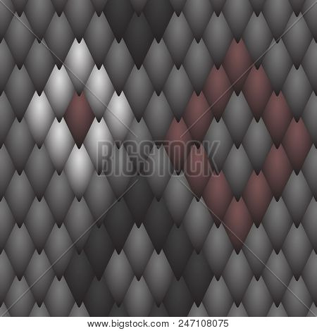 Seamless Textured Black Scales Of A Snake, Fish, Dragon Or Other Animal. A Sample With A Light Dark 