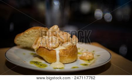 Overloaded Shrimp Bisque In A Bread Bowl