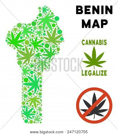 Royalty Free Cannabis Benin Map Composition Of Weed Leaves. Concept For Narcotic Addiction Campaign 