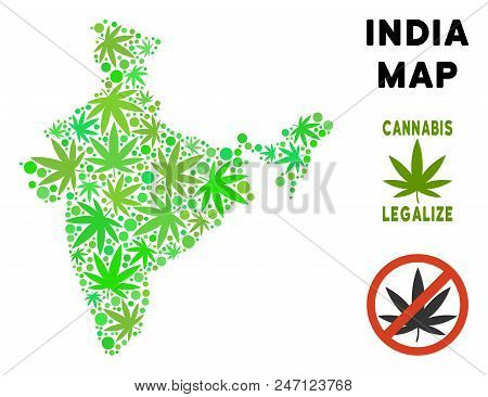 Royalty Free Marijuana India Map Mosaic Of Weed Leaves. Concept For Narcotic Addiction Campaign Agai