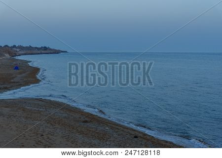 Sunset Over The Sea On Wild Beach Of Persian Gulf Coast. Bushehr Province. Iran