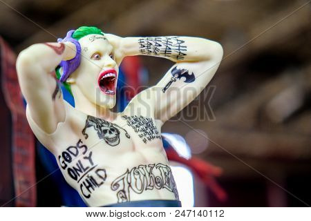 Russia, St.petersburg - May 05, 2018:  Joker Doll Suicide Squad
