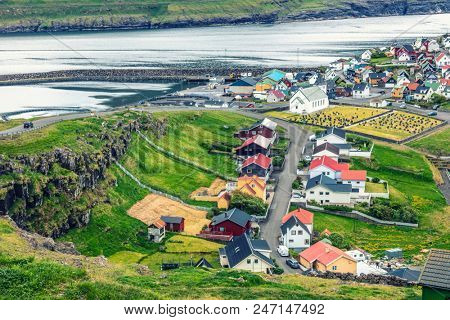 little colorful town in faroe islands