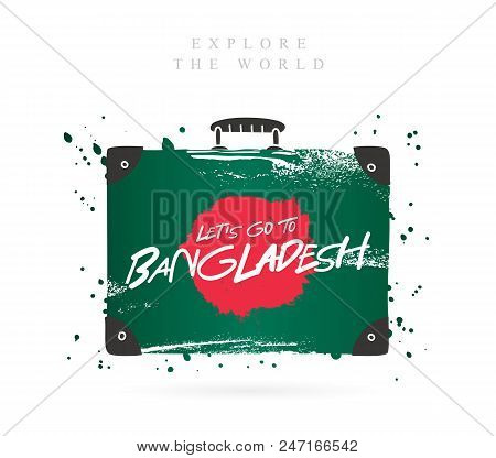Suitcase With The Flag Of Bangladesh. Lettering