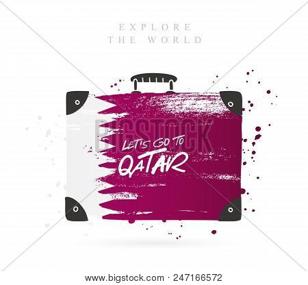Suitcase With The Flag Of Qatar. Lettering