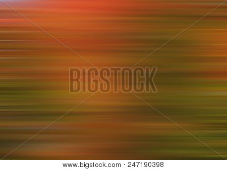Orange, Green Brurred Stains, Speed Lines Abstraction. Vibrant Horizontal Background. Modern, Textur