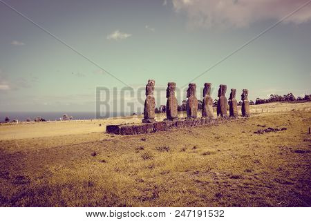 Moais Statues, Ahu Akivi, Easter Island, Chile