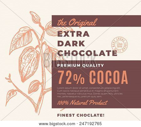 The Original Extra Dark Chocolate Abstract Vector Design Label. Modern Typography And Hand Drawn Coc