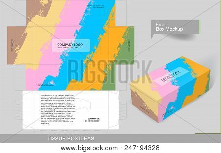 Colorful Brush Stroke Tissue Box Concept, Template For Business Purpose, Place Your Text And Logos  