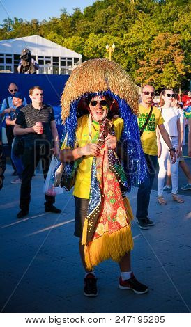 Brazilian Football Fans In The Fifa Fan Fest At Sparrow Hills Aka Vorobyovy Gory In Moscow At Fifa F