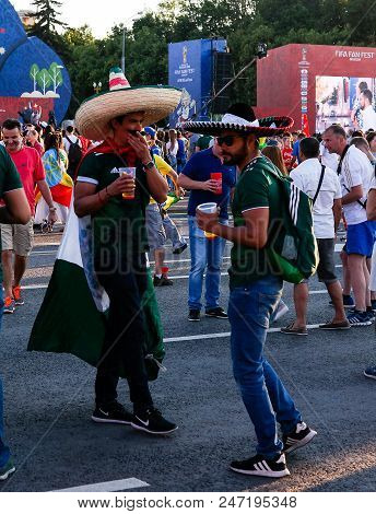 Mexican Football Fans In The Fifa Fan Fest At Sparrow Hills Aka Vorobyovy Gory In Moscow At Fifa Foo