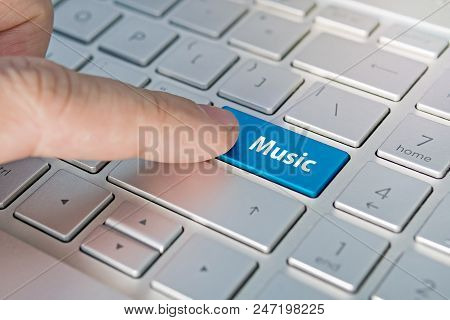 Computer Notebook Keyboard Technology Background. Inscriptions On The Grey Silver Keyboard Button Mu