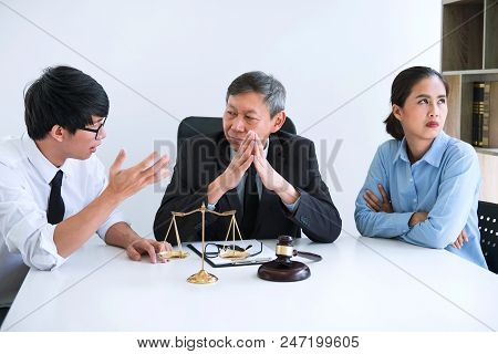 Unhappy Divorce Couple Having Conflict, Man And Wife Conversation During Divorce Process With Senior