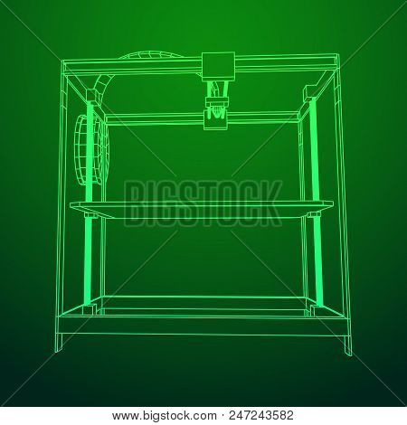 3d Printer Wireframe Low Poly Mesh Vector Illustration