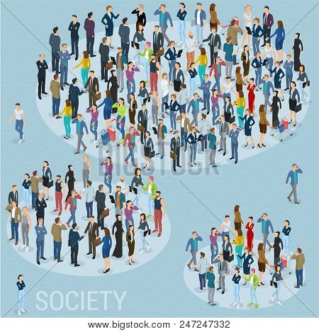 Public Opinion Groups 3d Isometric People Social Networking Mock Up. People Crowd Society Groups Iso