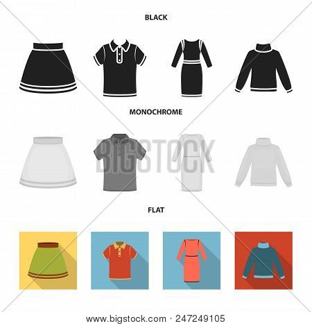 Skirt, T-shirt, Sweater, Dress With Long Sleeves.clothing Set Collection Icons In Black, Flat, Monoc