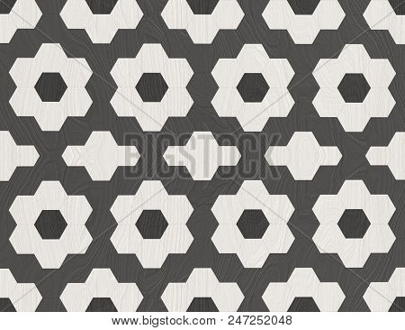 3d Rendering. White And Dark Hexgonal Flower Pattern Wall Background.