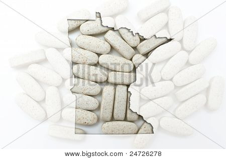 Kontur kort over Minnesota med gennemsigtig piller i baggrunden