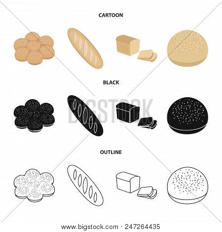 Cut Loaf, Bread Roll With Powder, Half Of Bread, Baking.bread Set Collection Icons In Cartoon, Black