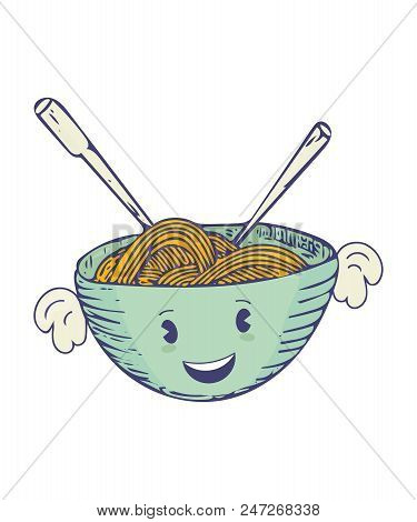 Vector Illustration For Pastafarian Community: Funny Cute Flying Spaghetti Monster Isolated. Fsm Smi