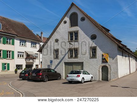 Schaffhausen, Switzerland - August 26, 2015: Buildings Of The Historic Part Of The City Of Schaffhau