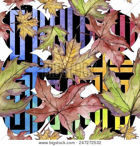 Maple Leaves In A Watercolor Style Isolated. Seamless Background Pattern. Fabric Wallpaper Print Tex