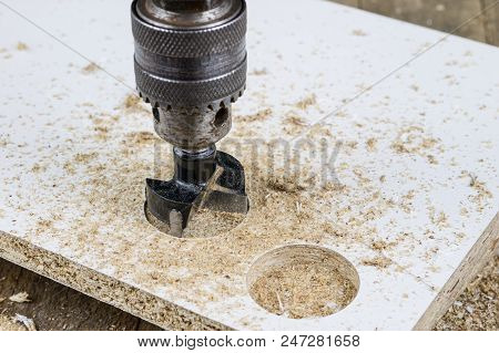 Milling Cutter For Fixing Hinges In Chipboard. Joinery Accessories For Furniture Construction.
