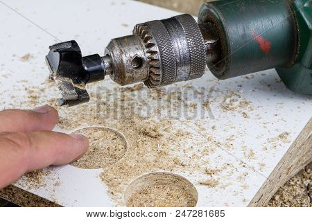 Milling Cutter For Fixing Hinges In Chipboard. Joinery Accessories For Furniture Construction.