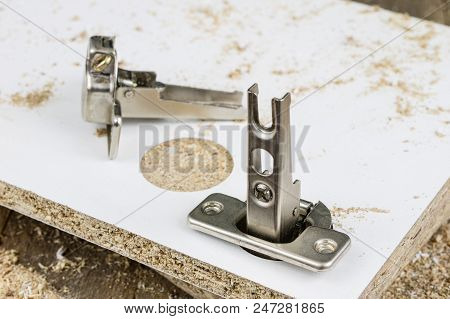 Milling Cutter For Fixing Hinges In Chipboard. Joinery Accessories For Furniture Construction.