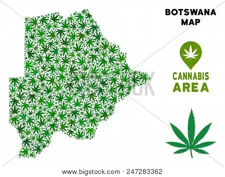Weed Botswana Map Collage Of Marijuana Leaves. Narcotic Distribution Template. Vector Botswana Map I