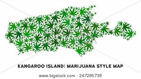 Weed Kangaroo Island Map Mosaic Of Marijuana Leaves. Narcotic Distribution Template. Vector Kangaroo