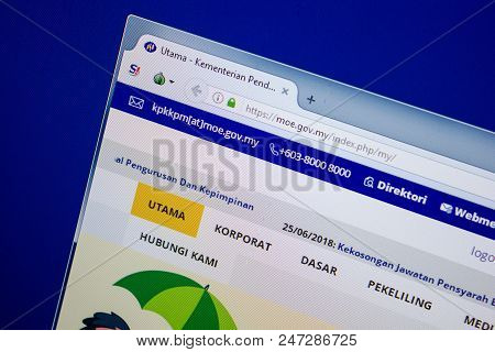 Ryazan, Russia - June 26, 2018: Homepage Of Moe Website On The Display Of Pc. Url - Moe.gov.my