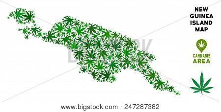 Weed New Guinea Island Map Mosaic Of Marijuana Leaves. Narcotic Distribution Template. Vector New Gu