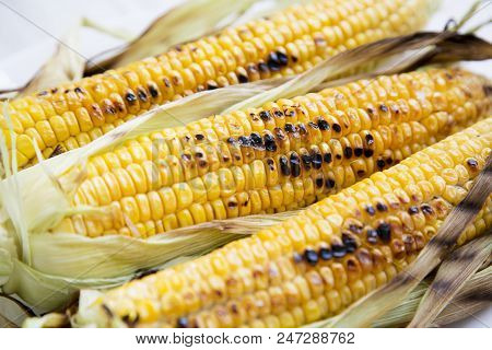 Grilled Corn On The Cob, Closeup. Selective Focus.