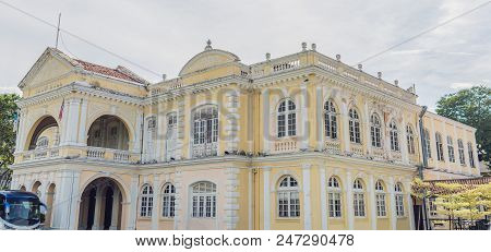 Old Town Hall In George Town In Penang, Malaysia. The Foundation Stone Was Laid In 1879.